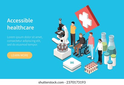 Accessibility isometric composition with accessible healthcare concept vector illustration