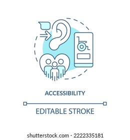 Accessibility Turquoise Concept Icon. App Usability. User Experience Design Rule Abstract Idea Thin Line Illustration. Isolated Outline Drawing. Editable Stroke. Arial, Myriad Pro-Bold Fonts Used