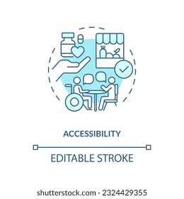 Accessibility turquoise concept icon. No barrier. Public service. Help care. Disability access. Social inclusion abstract idea thin line illustration. Isolated outline drawing. Editable stroke