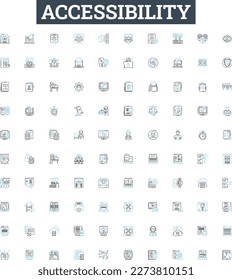 Accessibility vector line icons set. Accessible, Ease, Mobility, Aids, Adaptability, Permeability, Usability illustration outline concept symbols and signs