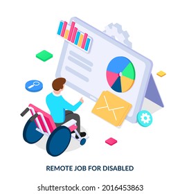 Accessibility of work, profession for people with disabilities. Isometric vector illustration on white background
