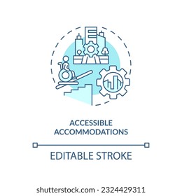 Accessible accommodations turquoise concept icon. Hotel booking. Person with disability. Accessible home abstract idea thin line illustration. Isolated outline drawing. Editable stroke