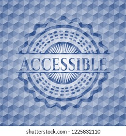 Accessible blue emblem or badge with geometric pattern background.