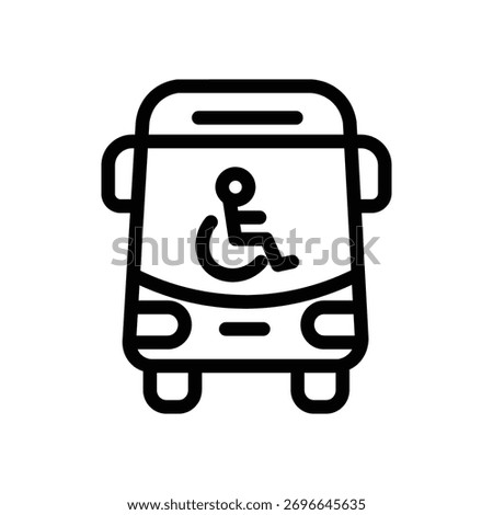 Accessible bus line icon, outline illustration of a bus with a wheelchair symbol, representing public transport accessibility and disability-friendly services