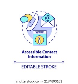 Accessible contact information concept icon. Quality of good website abstract idea thin line illustration. Company info. Isolated outline drawing. Editable stroke. Arial, Myriad Pro-Bold fonts used