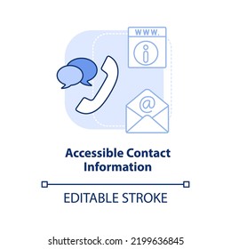 Accessible contact information light blue concept icon. Quality of good website abstract idea thin line illustration. Isolated outline drawing. Editable stroke. Arial, Myriad Pro-Bold fonts used