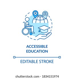Accessible education concept icon. Students with special needs. Opportunities for learners. Distance learning idea thin line illustration. Vector isolated outline RGB color drawing. Editable stroke