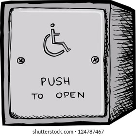 Accessible electronic door opener button on white background