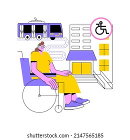 Accessible environment design abstract concept vector illustration. Disability-friendly area, smart city, barrier-free, entryway ramp, braille sign, public place and transport abstract metaphor.