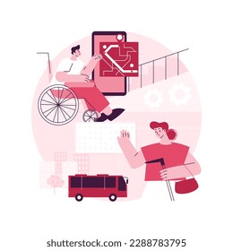 Accessible environment design abstract concept vector illustration. Disability-friendly area, smart city, barrier-free, entryway ramp, braille sign, public place and transport abstract metaphor.