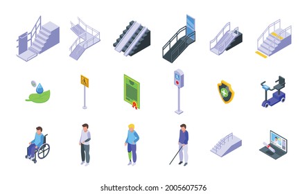 Accessible environment icons set. Isometric set of Accessible environment vector icons for web design isolated on white background