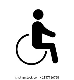 Accessible glyph icon. Disability. Disabled person. Handicap. Man in wheelchair. Silhouette symbol. Negative space. Vector isolated illustration