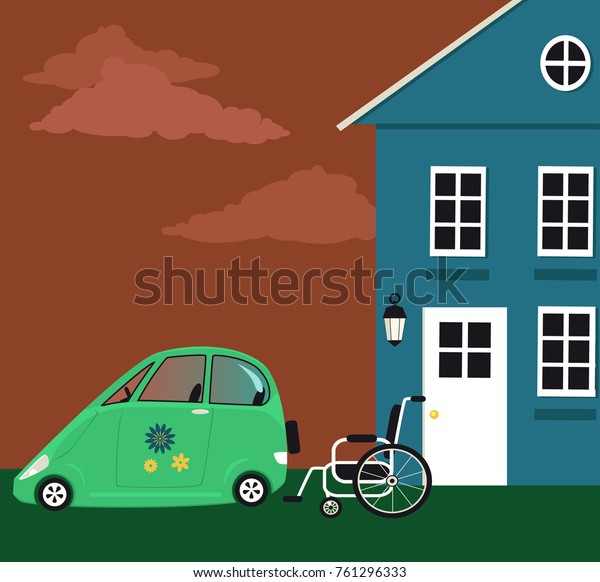 Accessible home and car for a person with\
limited mobility, EPS 8 vector illustration\
