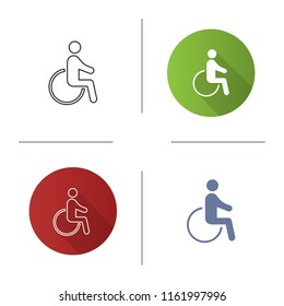 Accessible icon  Disability  Disabled person  Handicap  Man in wheelchair  Flat design  linear   color styles  Isolated vector illustrations
