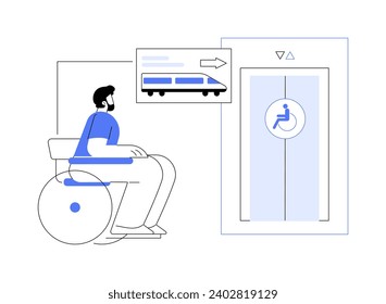 Accessible metro environment abstract concept vector illustration. Disabled person using lift in the subway, urban transportation for wheelchair person, public transport abstract metaphor.