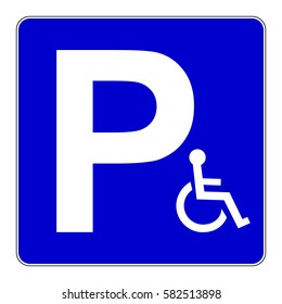 Accessible parking, parking for people with disabilities sign. Blue parking sign with person with disability symbol, vector illustration.