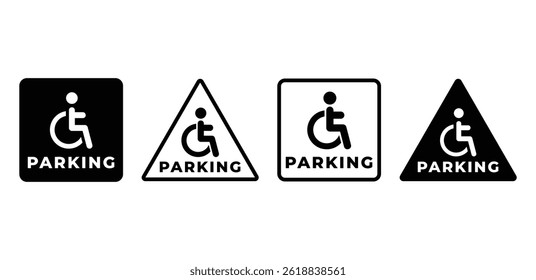 Símbolos de estacionamiento accesibles Iconos cuadrados y triangulares en color blanco y negro Ilustración de diseño de Vector