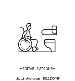 Accessible public toilet line icon.Wheelchair, handicapped people restroom.Inclusive city.Barriers-free environment and adapting for disabled people.Isolated vector illustration.Editable stroke 