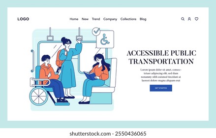 Accessible Public Transportation concept. Inclusive design in urban commute with space for a wheelchair. Public transit catering to diverse passengers. Vector illustration.