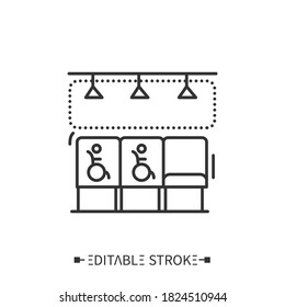 Accessible seating line icon. Seats for disabled passengers. Accessible public transport, city. Barriers-free environment and adapting for disabled people.Isolated vector illustration.Editable stroke 