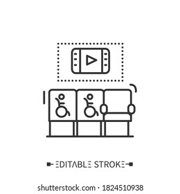 Accessible seats in cinema hall line icon. Seats for disabled passengers.Accessible public places, concerts. Barriers-free environment for disabled people.Isolated vector illustration.Editable stroke 