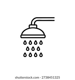 Accessible shower line icon black and white vector symbol for disability bathroom and inclusive hygiene design