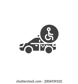 Accessible taxi service vector icon. filled flat sign for mobile concept and web design. Wheelchair accessible taxi glyph icon. Symbol, logo illustration. Vector graphics