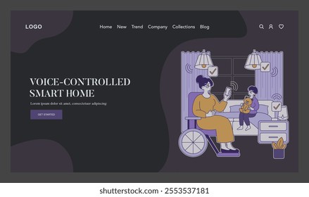 Accessible technology concept. An illustration showing a disabled person using AI for home automation. Enhancing independence with smart devices. Vector illustration.