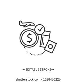 Accessible Tourism Line Icon. Budget Tourism. Inclusive Travelling. Travel Tours For Disability People. Buying Plane Tickets. Tourism Types Concept. Isolated Vector Illustration. Editable Stroke 