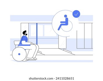 Accessible train abstract concept vector illustration. Person in wheelchair in a train, urban transportation for disabled passengers, public transport for disabled people abstract metaphor.