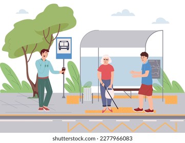 Accessible urban environment background with street and society symbols flat vector illustration