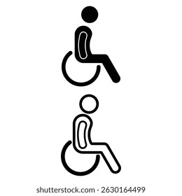Accessible wheelchair user symbol for disability support and mobility assistance inclusive design icon vector illustration for healthcare awareness signage.