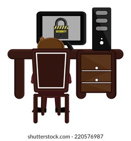 Accessing Secure Website - Cartoon Vector