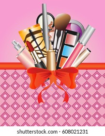 accessories beauty: eyeshadow, brushes, mascara, nail Polish