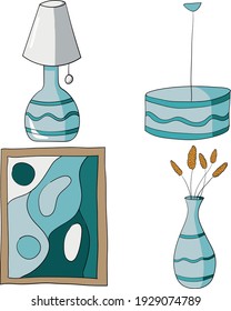 Accesorios para la habitación de un estilo. Ilustración vectorial.