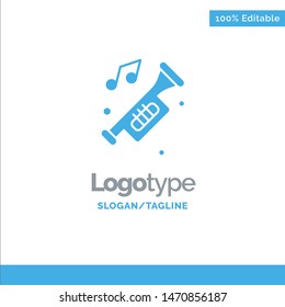 Accessories, Car, Horn, Noise, Trumpet Blue Solid Logo Template. Place for Tagline. Vector Icon Template background