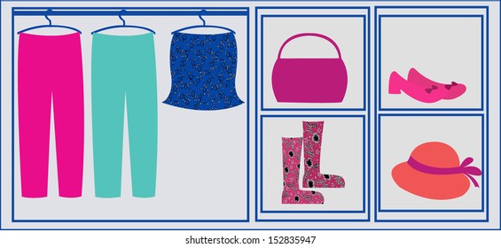 accessories and cloths at wardrobe