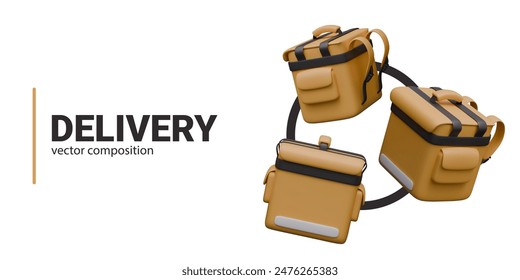 Accessories for delivery of food, products, drinks. Yellow modern thermal bags