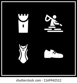 accessories icon. 4 accessories vector set. swimming suit, hair salon, fishing and shoe icons for web and design about accessories theme