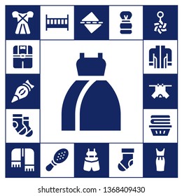 accessories icon set. 17 filled accessories icons.  Simple modern icons about  - Dress, Clothes, Pastry bag, Socks, Jacket, Scarf, Cot, Comb, Straighten, Suspenders, Shaving brush