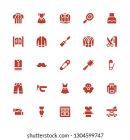 accessories icon set. Collection of 25 filled accessories icons included Baby walker, Clothes, Furniture, Pastry bag, Scarf, Hoodie, Dress, Handlebar, Trousers, Safety pin, Comb