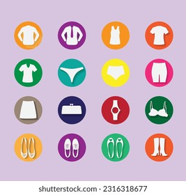 accessories icon set, garments icon, under garments, fashion icon, shirt, brazier, penty, shoes 