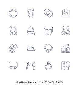 Accessories icon set. Thin line icon. Editable stroke. Containing earrings, bracelet, glasses, bangles, hat, winterhat, beanie, headband, clutch, scrunchie, accessory, ring.