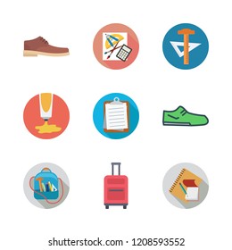 accessories icon set. vector set about paint tube, clipboard, shoe and school material icons set.