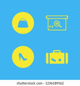 accessories icon. accessories vector icons set handbag, suitcase, women shoes and square barcode box