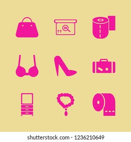 accessories icon. accessories vector icons set women shoes, dresser mirror, necklace and suitcase