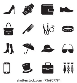 Accessories Icons. Black Flat Design. Vector Illustration. 