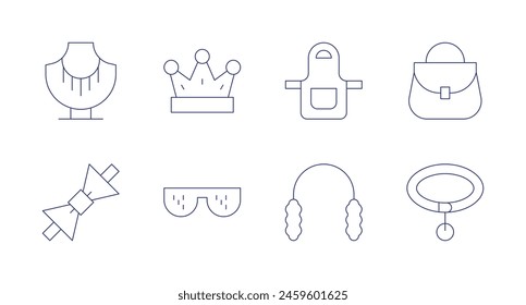 Accessories icons. Editable stroke. Containing bowtie, necklace, sunglasses, crown, earmuffs, accessory, catcollar, handbag.