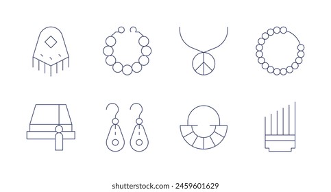 Accessories icons. Editable stroke. Containing hat, veil, turquoise, necklace, accessory.