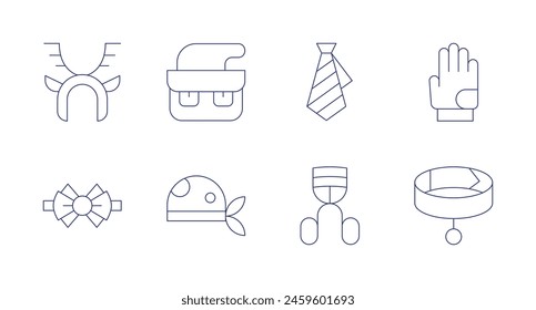 Accessories icons. Editable stroke. Containing bandana, headband, purse, bowtie, eyelashcurler, tie, gloves, collar.